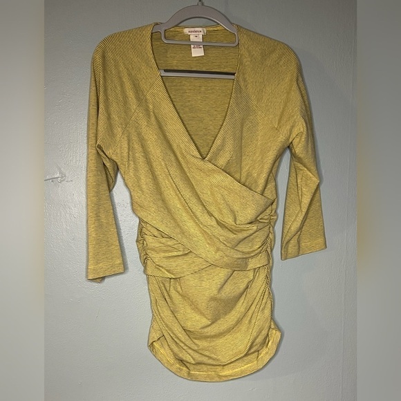 Sundance Yellow and grey striped rouched tee top - Picture 1 of 3